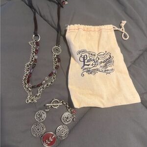 Lucky Brand Brown Silver-Tone Necklace and Red/Brown Accent Bracelet Set